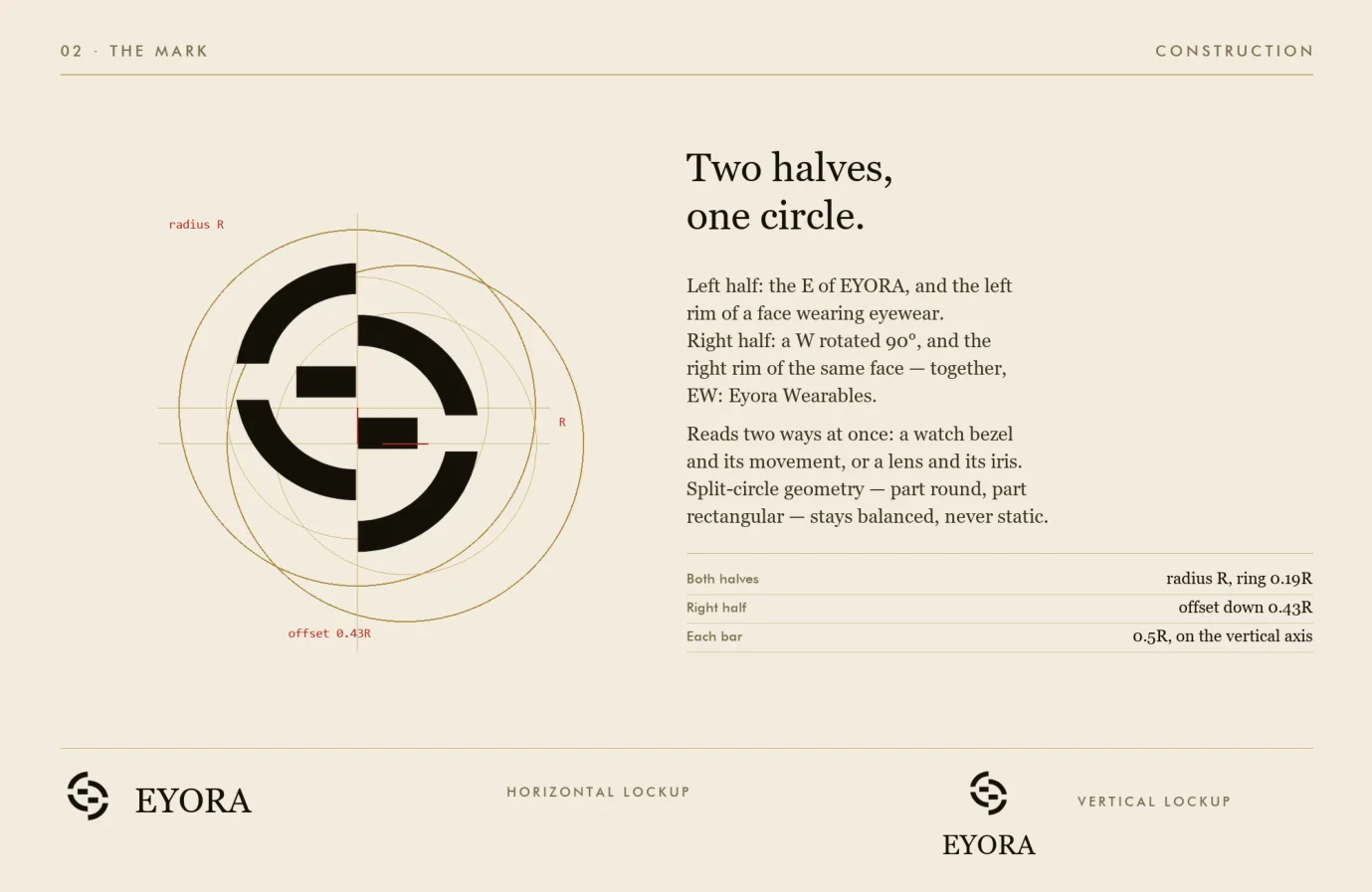 Logo construction: two halves, one circle